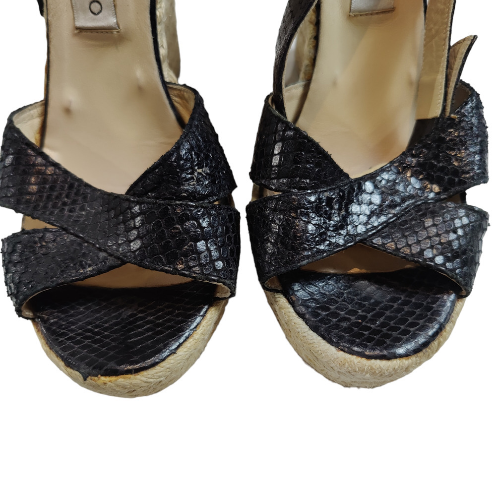 Jimmy Choo Sz 41 Black Python Espadrille Wedge Sandal Ankle Strap 10 - Picture 9 of 11